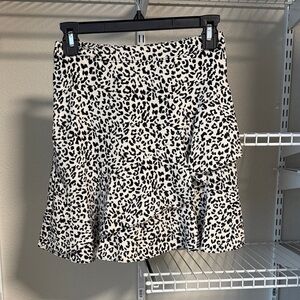 Altar'd State Black and White Leopard Print Ruffle Mini Skirt